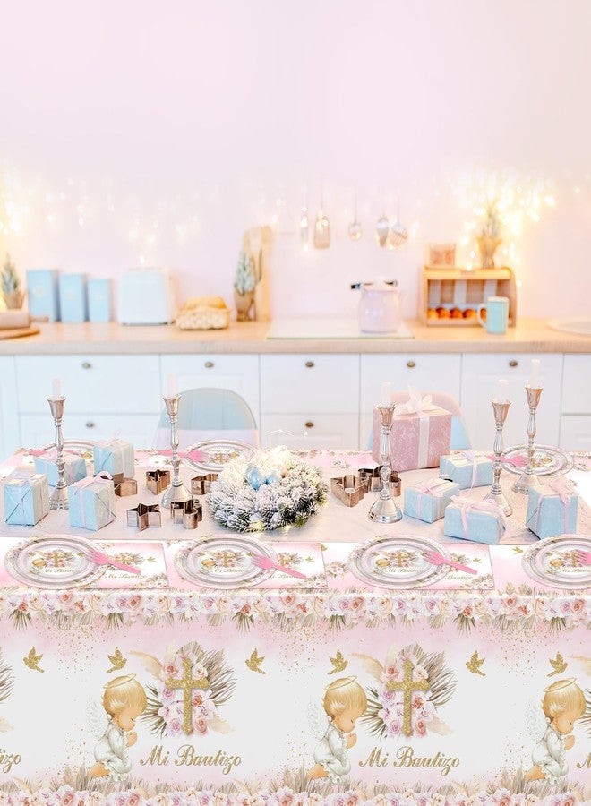 Lecheme Mi Bautizo Decorations for Girls 97 Pcs Pink Baptism Plates and Napkins Tablecloth Serve 24 Mi Primera First Communion Decorations God Bless Christening Party Supplies - Image 3